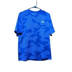 Under Armour Shirt Mens  Large Blue Camo Short Sleeve T Heat Gear